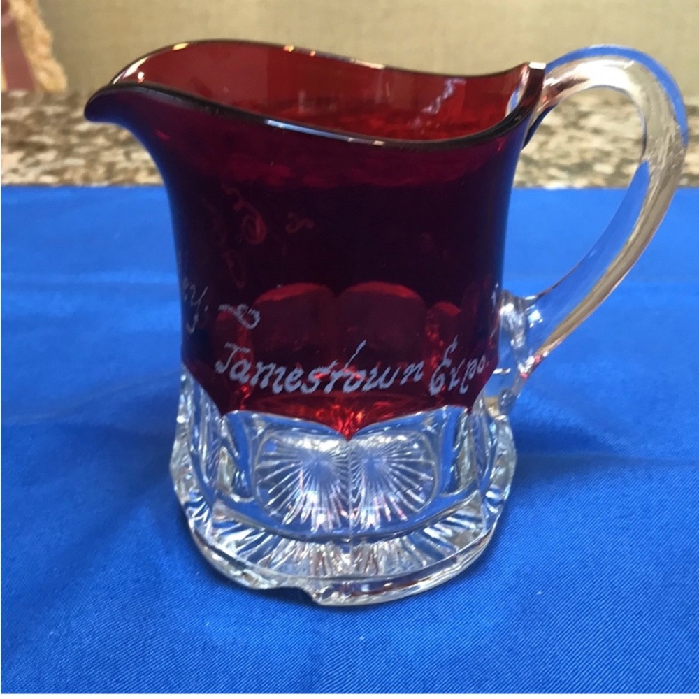 1907 Vintage Ruby Red Jamestown, Va Expo Pitcher/Creamer